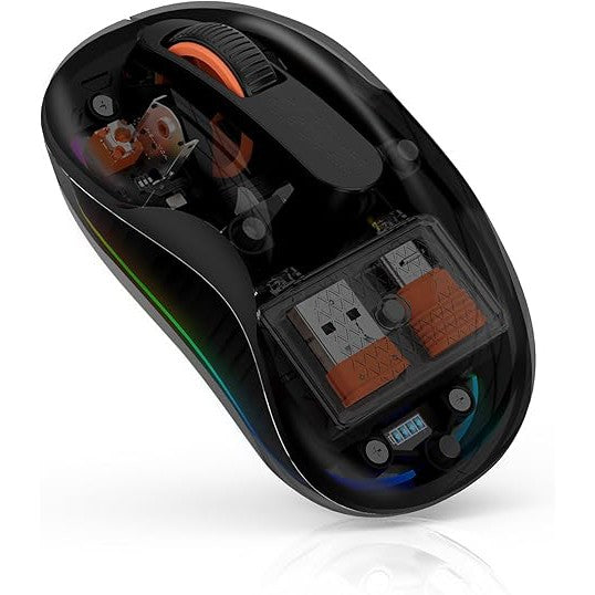 Mouse Wireless, Dual Bluetooth, 2.4 GHz, Multi Device, USB-C, 4 Niveluri DPI 800-2400, Reincarcabil, Iluminare LED, Compatibil MacBook/iPad/Laptop, 10 x 6 cm, Negru