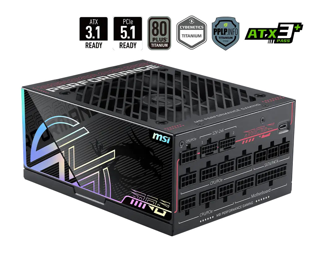 Sursă MSI MPG Ai1600TS PCIE5, 1600W, 80+ Platinum, Full Modulara, ATX 3.1, PCIe 5.1, Negru 