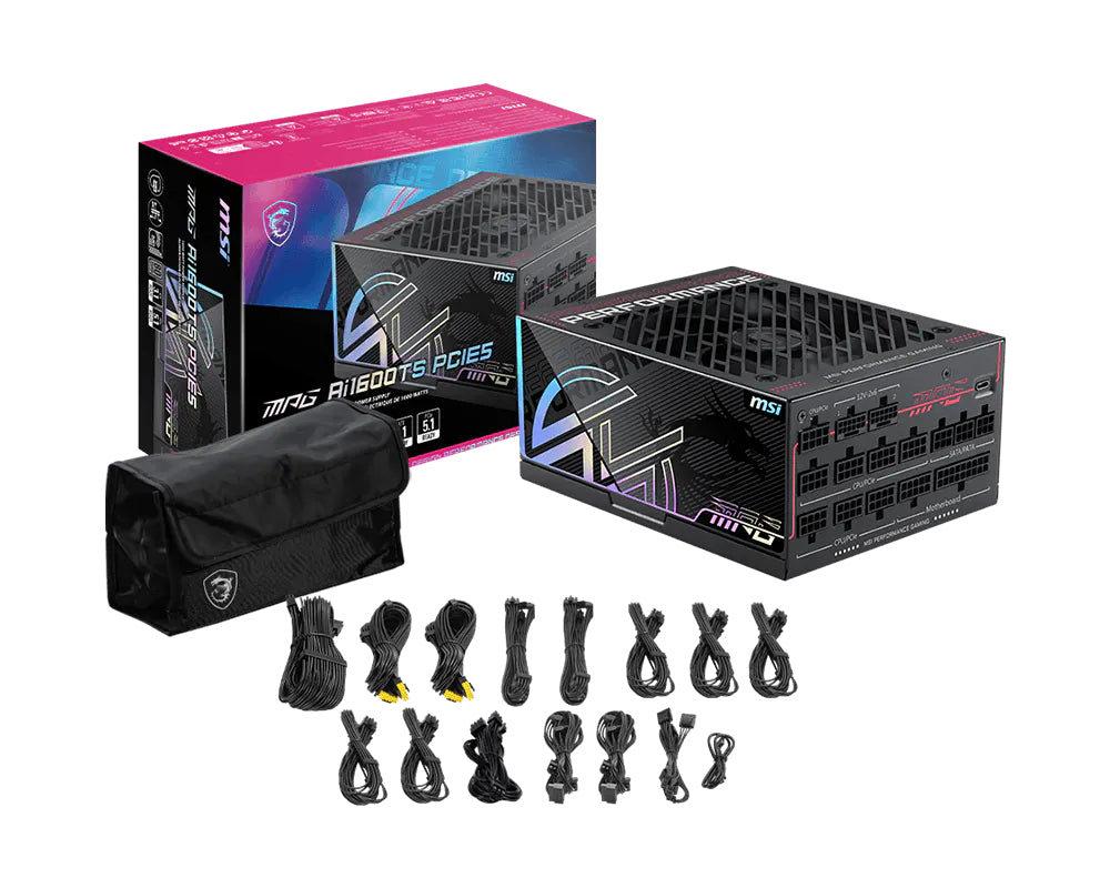Sursă MSI MPG Ai1600TS PCIE5, 1600W, 80+ Platinum, Full Modulara, ATX 3.1, PCIe 5.1, Negru 