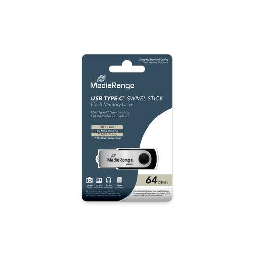 MediaRange USB 3.2 Gen 1 Type-C Flash Memory Drive, Swivel Housing, Black/Silver, 64GB "MR1953" – Memorii USB