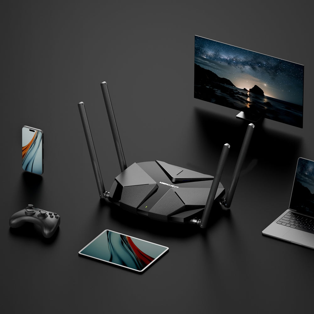 ROUTER MERCUSYS, AX3000, 1× 2.5 Gbps WAN port, 1× 2.5 Gbps LAN port si 3× GE LAN, dual band 2.4 / 5 Ghz, 4 x antene externe, "MR85X"