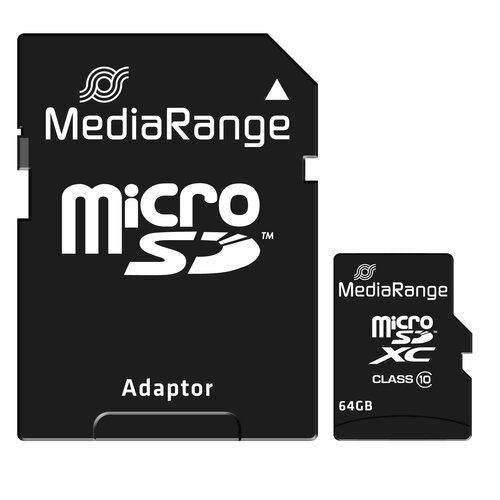 MediaRange Micro SDHC 64GB Class 10 with SD adapter "MR955" – Carduri SD