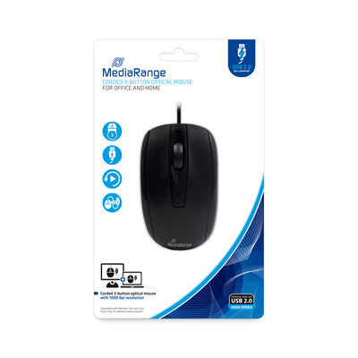 MediaRange Corded 3-button optical mouse, black "MROS211" – Mouse