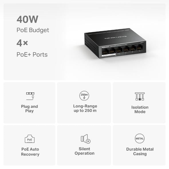 SWITCH MERCUSYS 6 porturi 10/100Mbps (dintre care 4 porturi PoE+) "MS106LP"