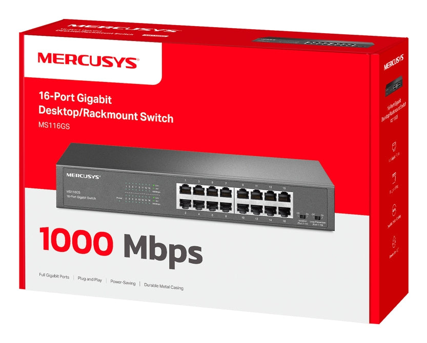 SWITCH MERCUSYS 16 porturi Gigabit, metalic "MS116GS"
