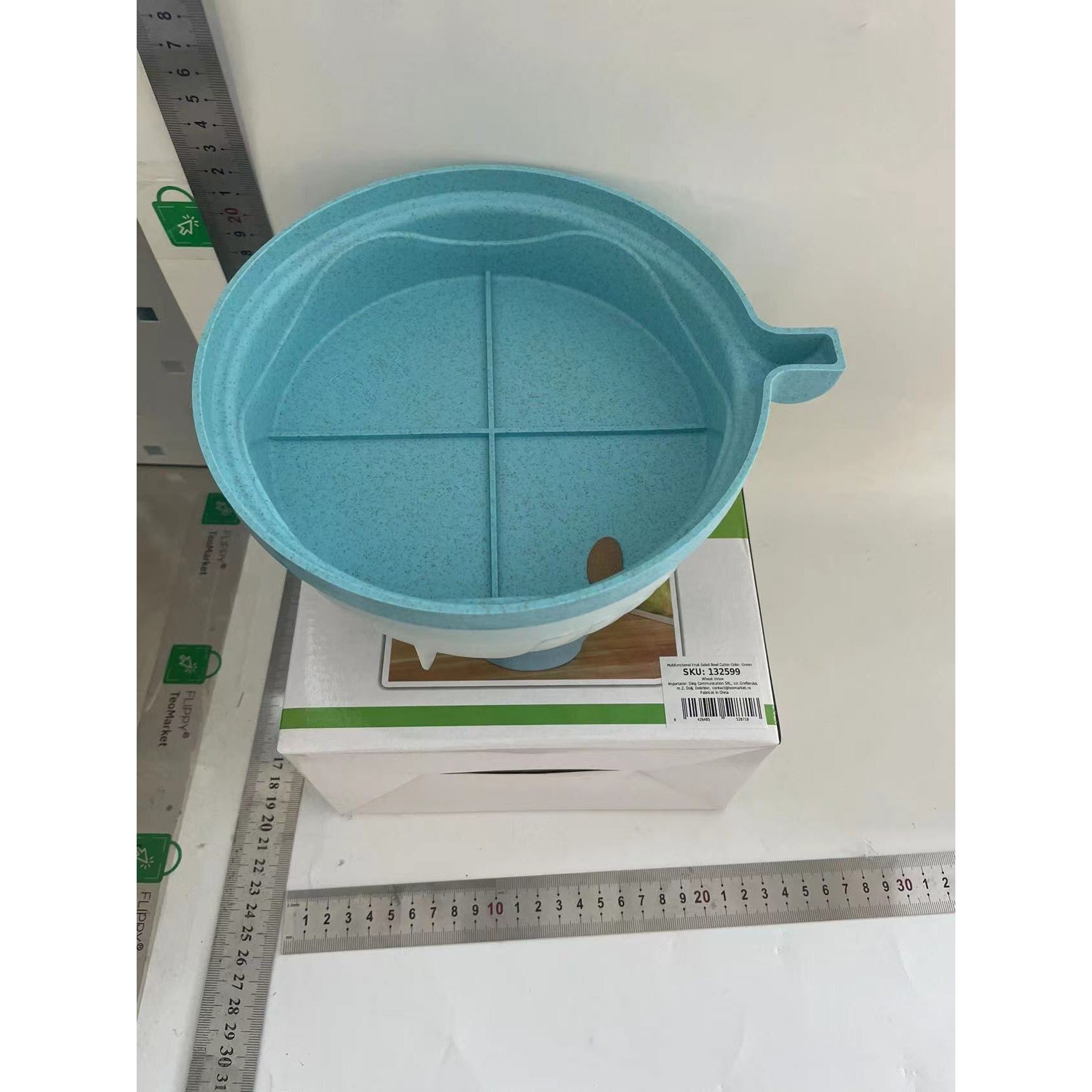 Bol Feliator pentru Salata, Castron Multifunctional pentru Legume si Fructe, pentru Spalat si Taiat Legumele, cu Scurgere si Tocator, Ergonomic, Protectie pentru Maini, 21x18.5x11.5 cm, Albastru
