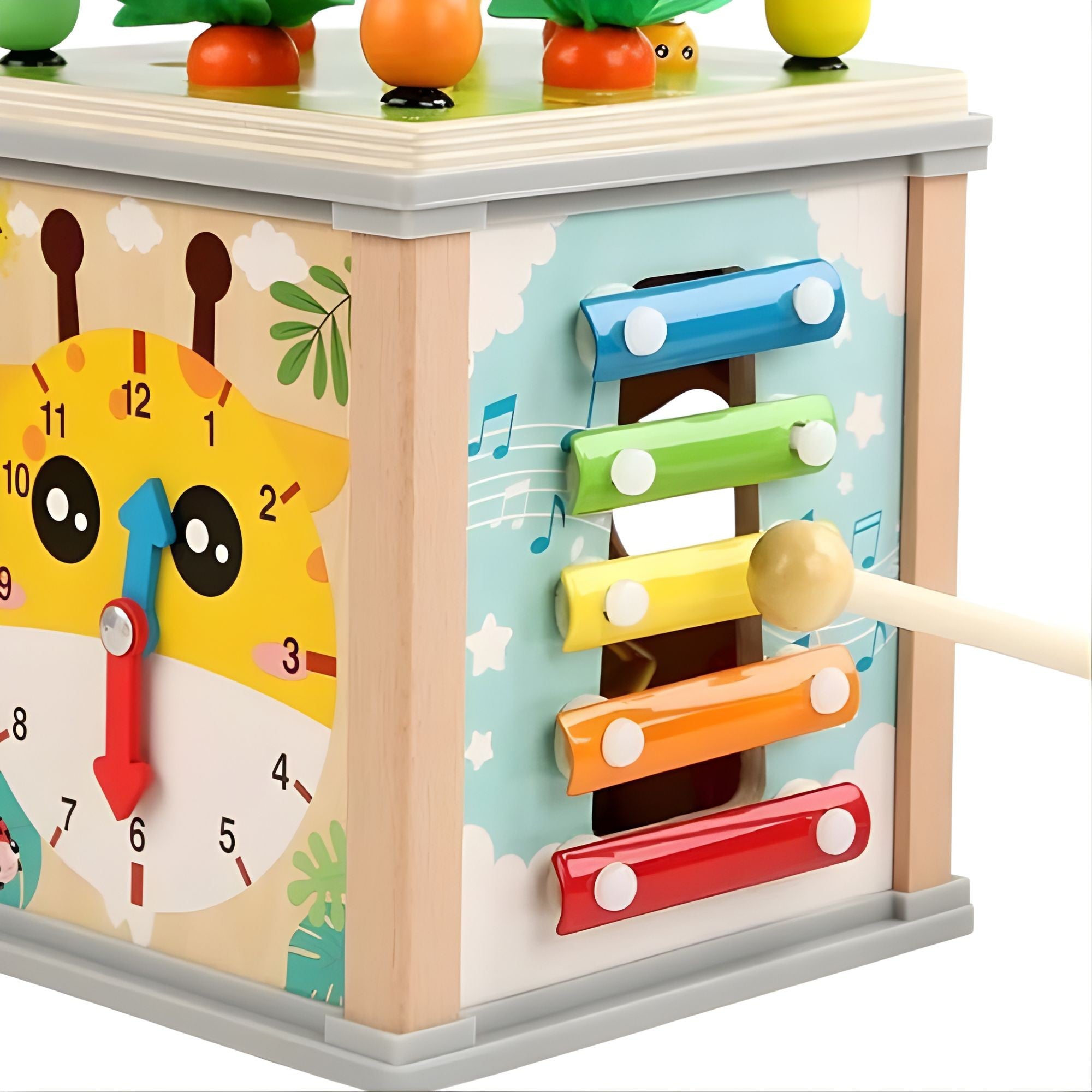 Cub Educativ Montessori din Lemn, Multifunctional, Sortare Forme si Culori, Activitati Educative, Multicolor, Jucarie Interactiva