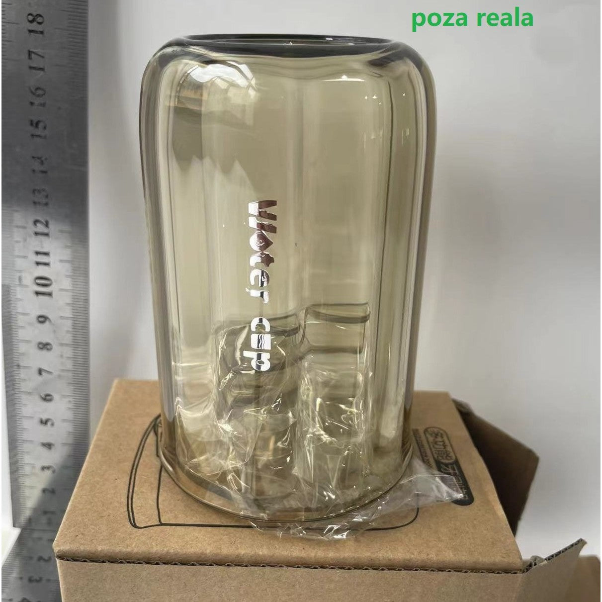 Suport Multifunctional 2 in 1, Pahar si Suport pentru Periuta de Dinti, Plastic, Dimensiune: 10.4 x 7.3 x 7.3 cm, Maro Galbui
