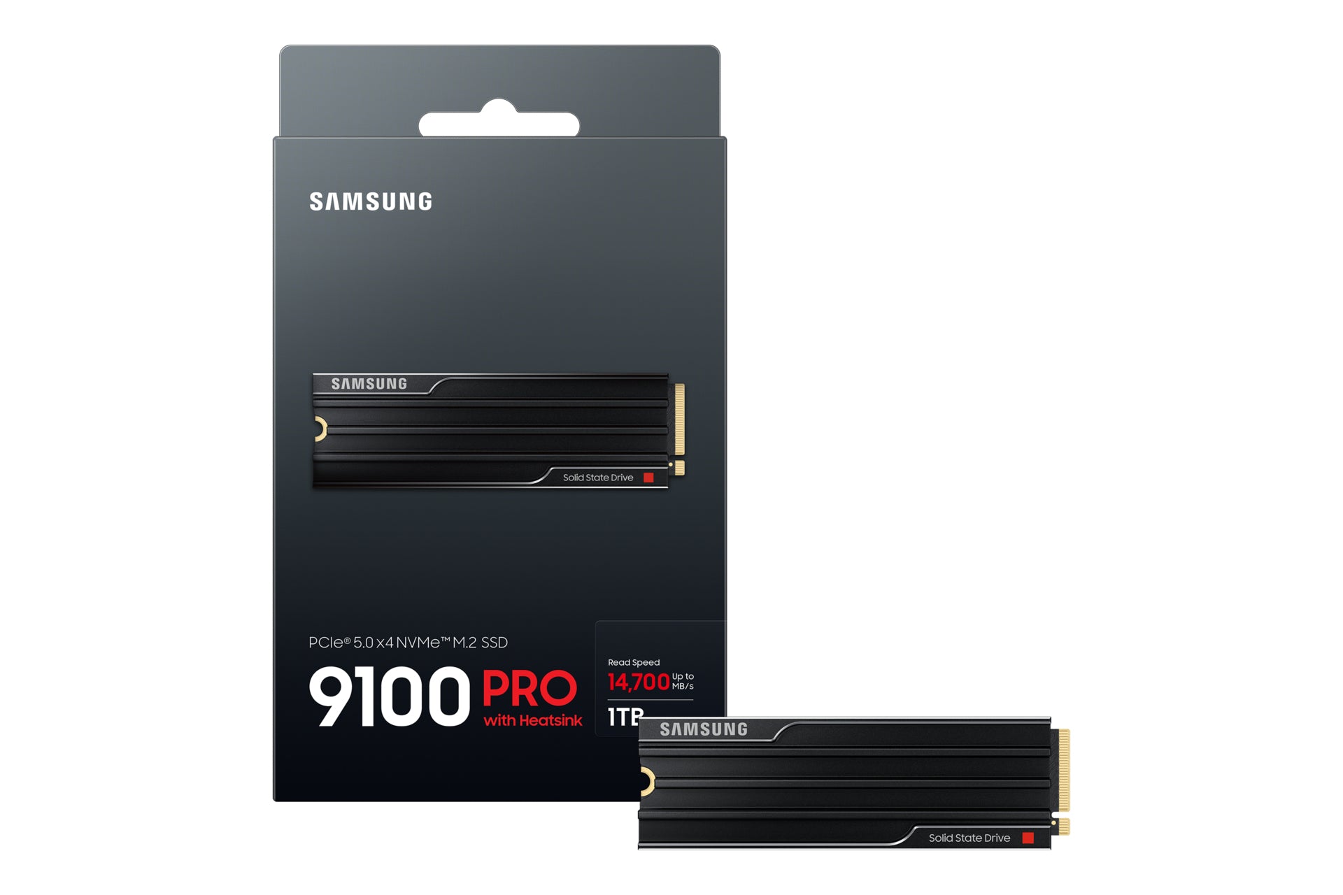 SAMSUNG 9100 PRO SSD Heatsink NVMe M.2 1TB PCIe 5.0 14.700 MB/s Read 13.300 MB/s Write Internal SSD for PC-Gaming and video editing "MZ-VAP1T0CW"