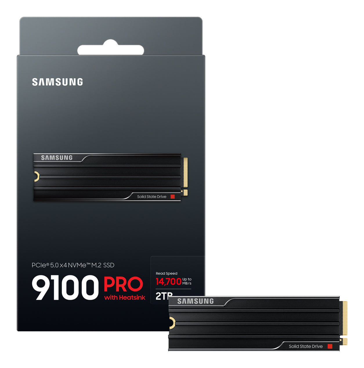 SAMSUNG 9100 PRO SSD Heatsink NVMe M.2 2TB PCIe 5.0 14.800 MB/s Read 13.400 MB/s Write Internal SSD for PC-Gaming and video editing "MZ-VAP2T0CW"