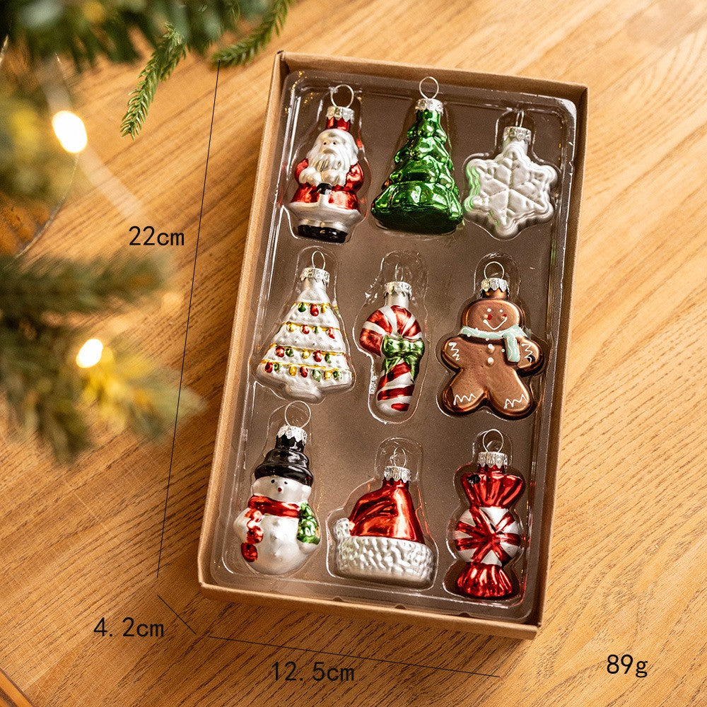 Set 9 Decoratiuni de Craciun, pentru Brad, 5 cm, din Sticla, 22 x 12.5 x 4.2 cm, Multicolor