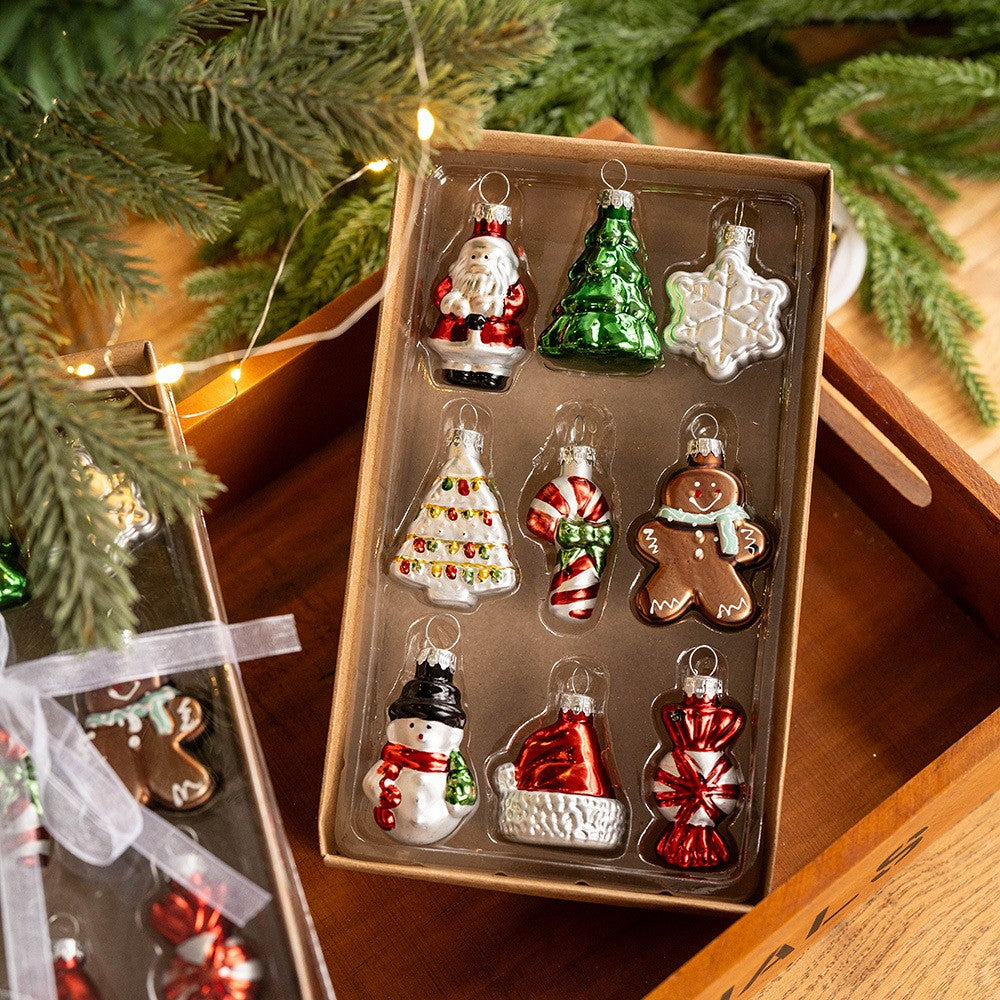 Set 9 Decoratiuni de Craciun, pentru Brad, 5 cm, din Sticla, 22 x 12.5 x 4.2 cm, Multicolor