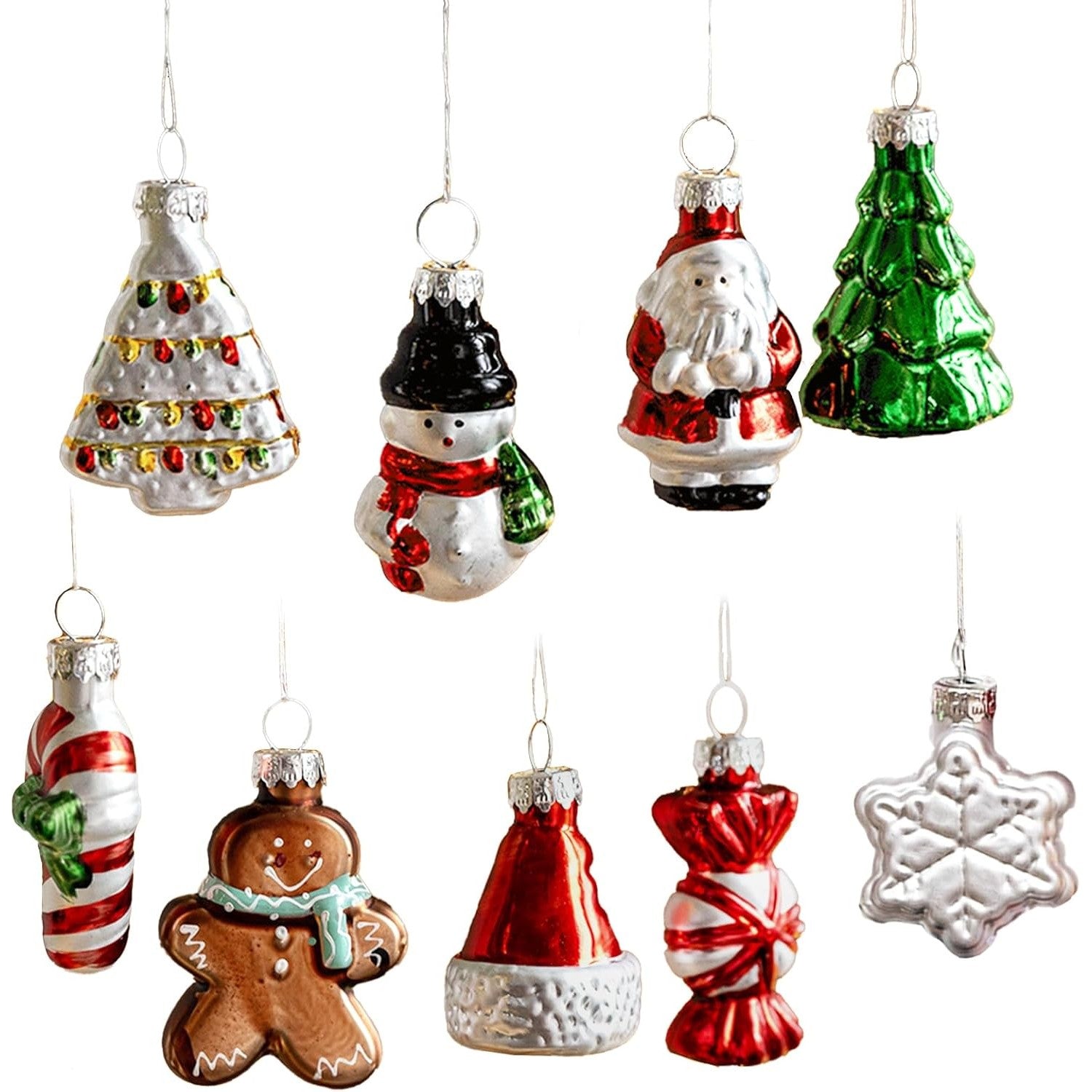 Set 9 Decoratiuni de Craciun, pentru Brad, 5 cm, din Sticla, 22 x 12.5 x 4.2 cm, Multicolor
