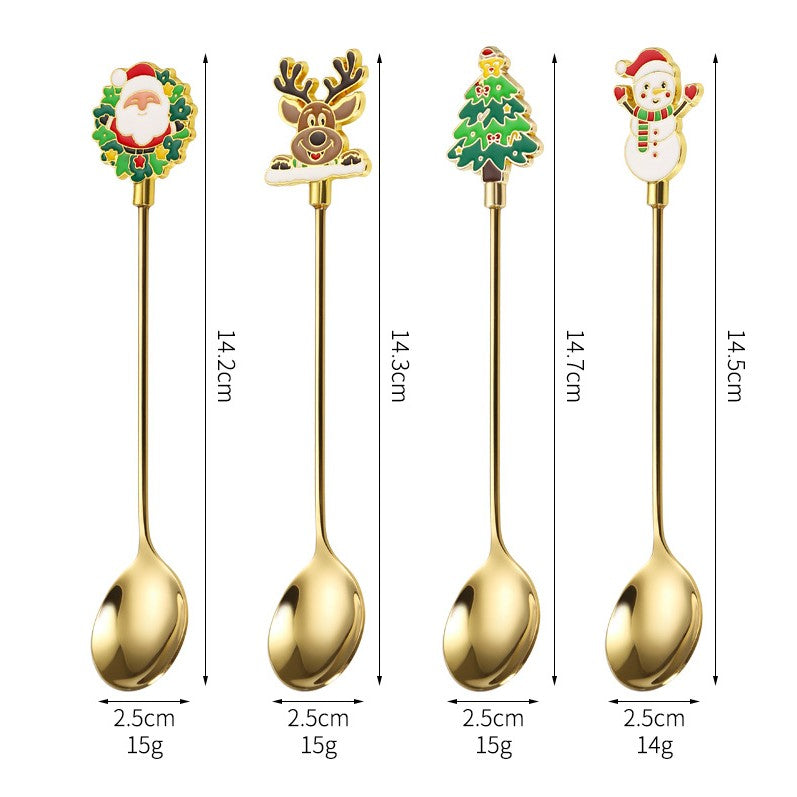 Set 4 Lingurite, Tema Craciun, Model Carry The Merry, 4 Modele, din Otel Inoxidabil, 19.5 x 16 x 2 cm, Multicolor