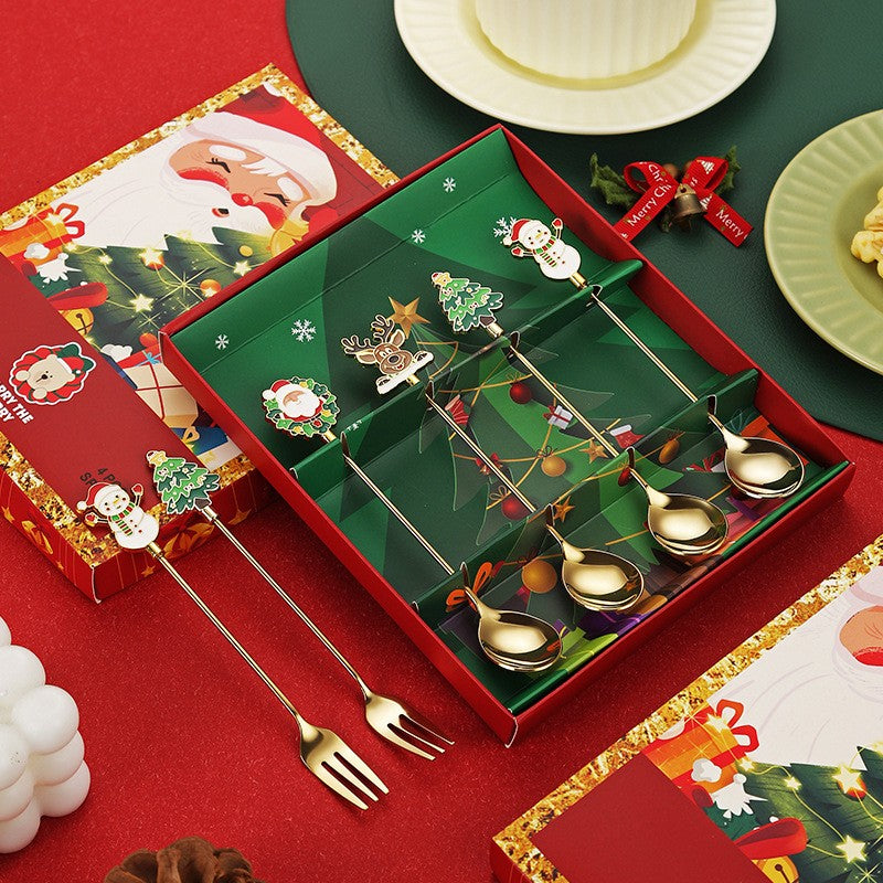 Set 4 Lingurite, Tema Craciun, Model Carry The Merry, 4 Modele, din Otel Inoxidabil, 19.5 x 16 x 2 cm, Multicolor