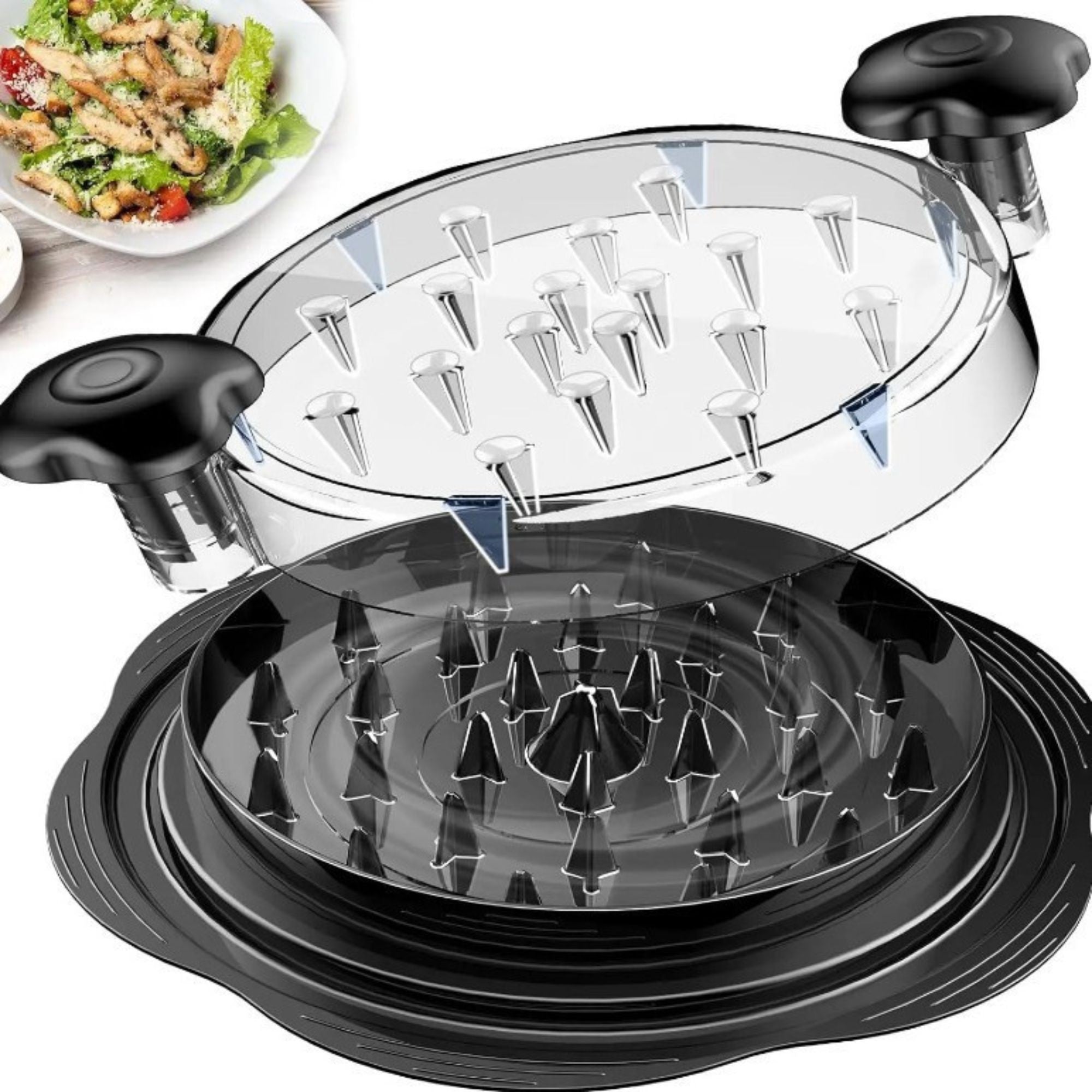 Tocator Manual pentru Carne, cu Capac Transparent, Tocator de Pui Antiderapant, Manere Ergonomice, 25 x 25 x 5.5 cm, Negru