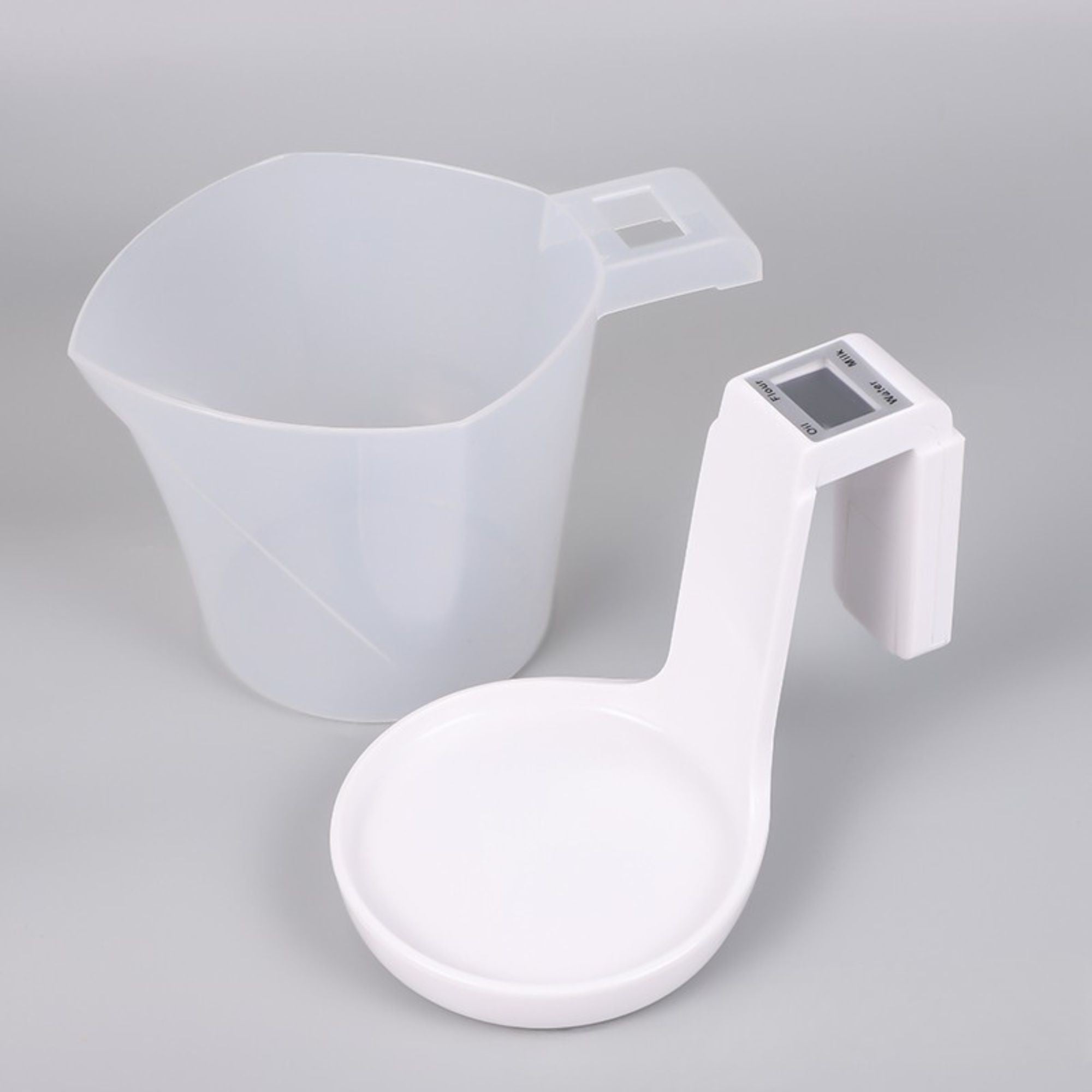 Cantar de Bucatarie 2 in 1, Model Electronic, Tip Cana Gradata cu Masurare, pentru Lichide si Solide, Display Automat, 21.5 x 14.3 x 15 cm, Alb