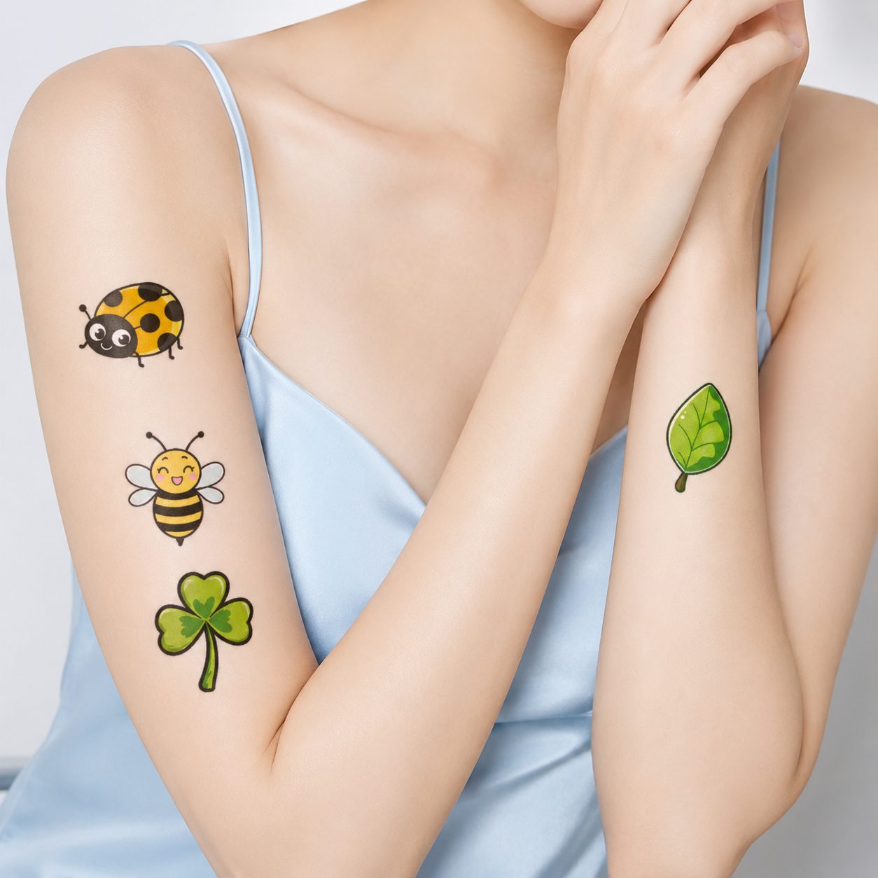 Set Tatuaje Temporare pentru Copii, Modele Cartoon cu Insecte si Natura, Rezistente la Apa, pentru Petreceri si Activitati Creative, Foaie 12 x 6.8 cm, Multicolor