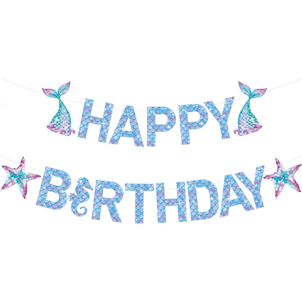 Banner Happy Birthday Sirena, Colectia Mermaid, 17 Piese, Multicolor