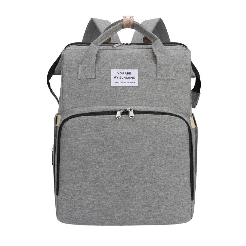 Rucsac Multifunctional pentru Mamici, cu Patut Pliabil si Baza de Schimbat, Rezistent la Apa, Capacitate Mare, Usor, Compartimente Multiple, Buzunar Termic pentru Lapte, 42 x 32 x 22 cm, Gri