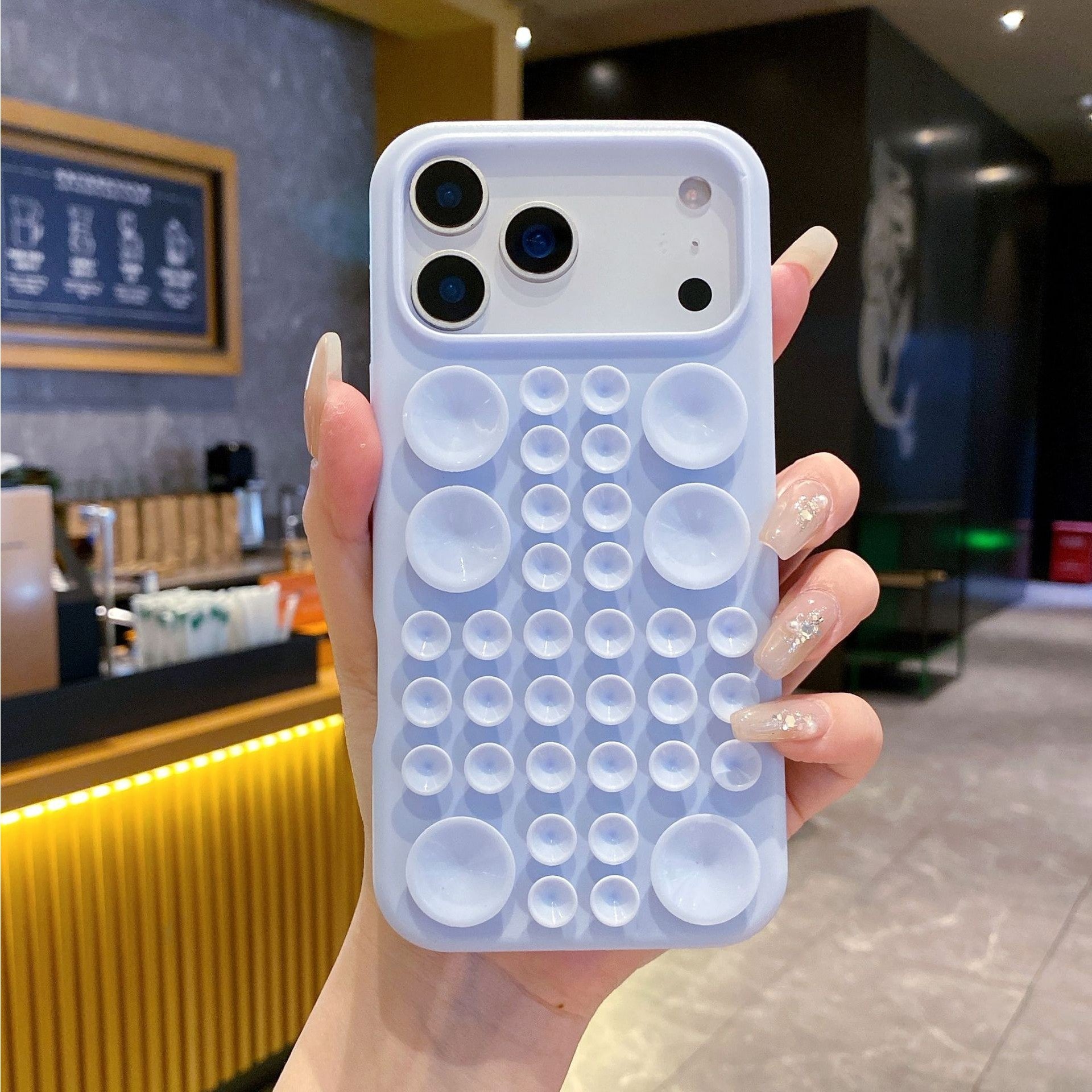 Husa cu Ventuze, Compatibila iPhone 17, din Silicon, Interior Microfibra, Albastru Gri