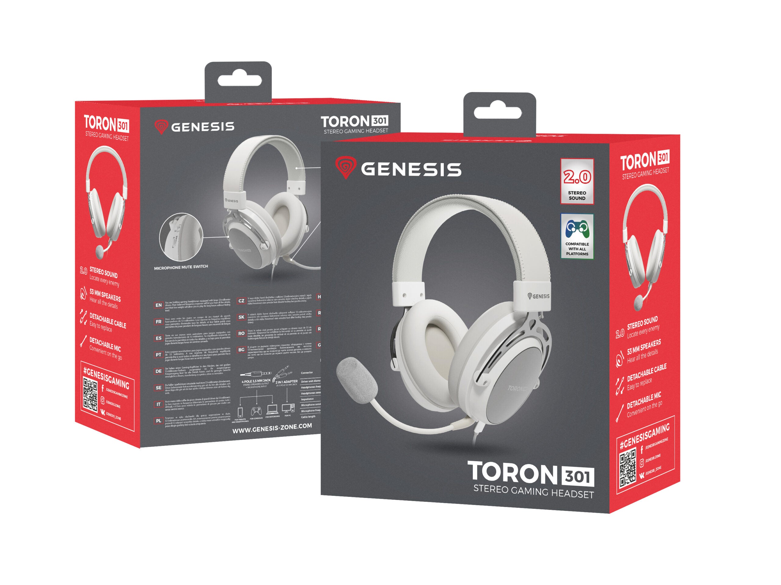 Casti cu fir Genesis Toron 301 alb "NSG-2161"
