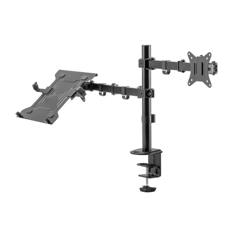 Suport de birou pentru monitor si laptop, Nexio, 17-32 inch(43cm-81cm), dubla articulatie, reglabil, capacitate sustinere 9KG/suport, Negru "NX-LDT66-C024ML"