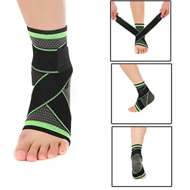 Orteza pentru Glezna, cu Benzi Elastice de Fixare, 24 x 10.5 cm, din Nailon, Negru/Verde