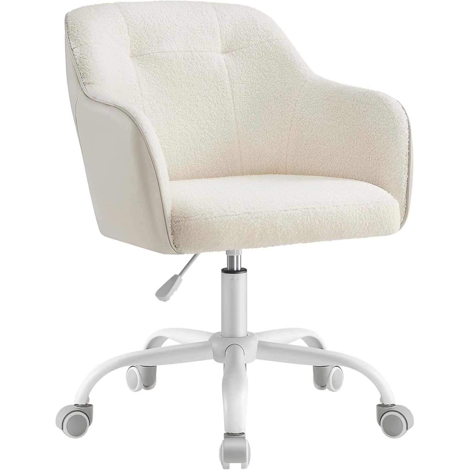 SONGMICS Scaun birou rotativ, reglabil pe inaltime, material sherpa si PU, cadru otel, 64x64x78-88cm, bej