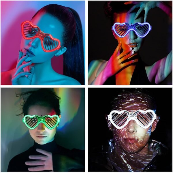 Ochelari de Petrecere cu LED, Model Inima, din Plastic, 3 Moduri de Iluminat, Marime Universala, Multicolor