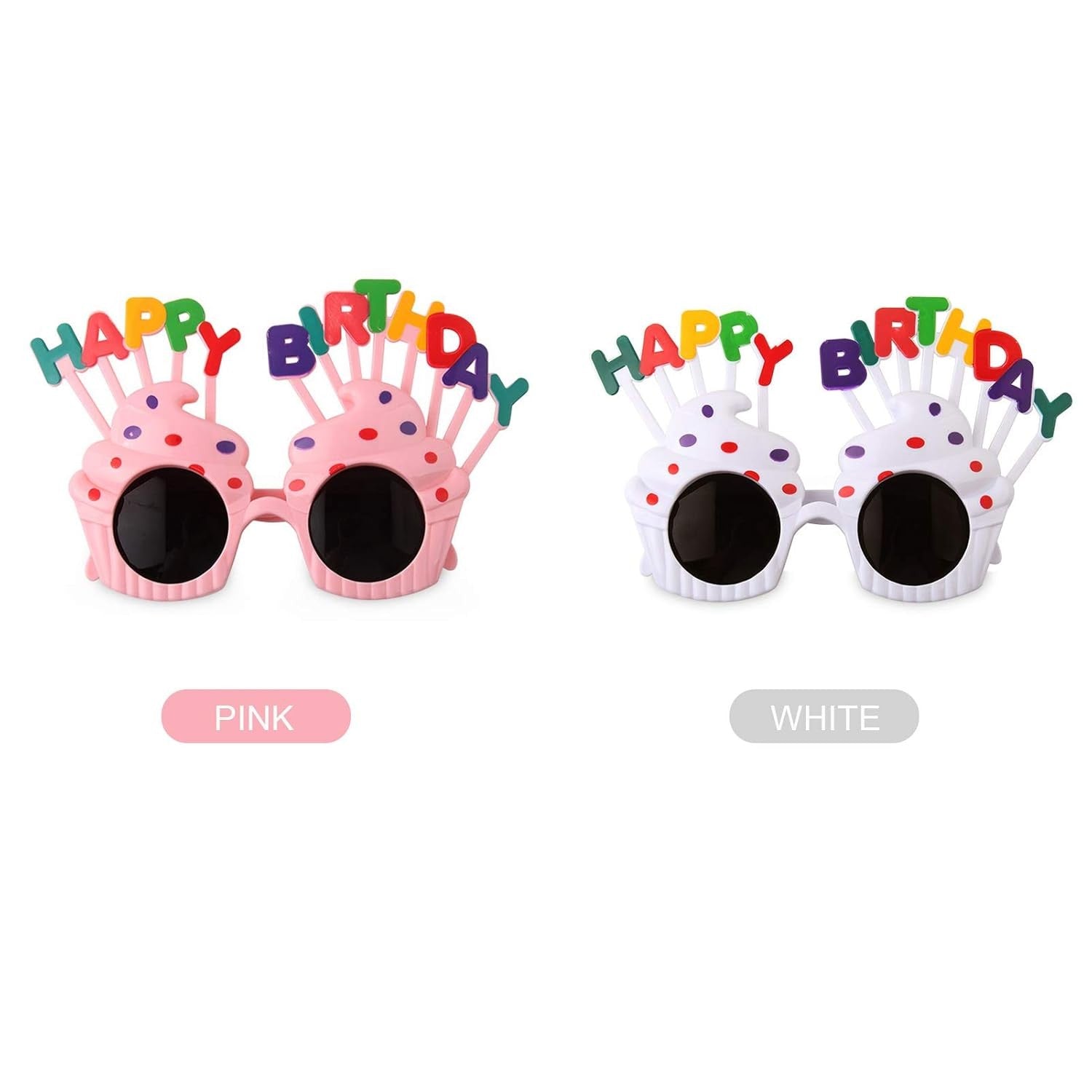 Ochelari Happy Birthday, Tematica Aniversare, Protectie Soare, din Plastic, Model Prajiturele, 18.5x11.5 cm, Roz