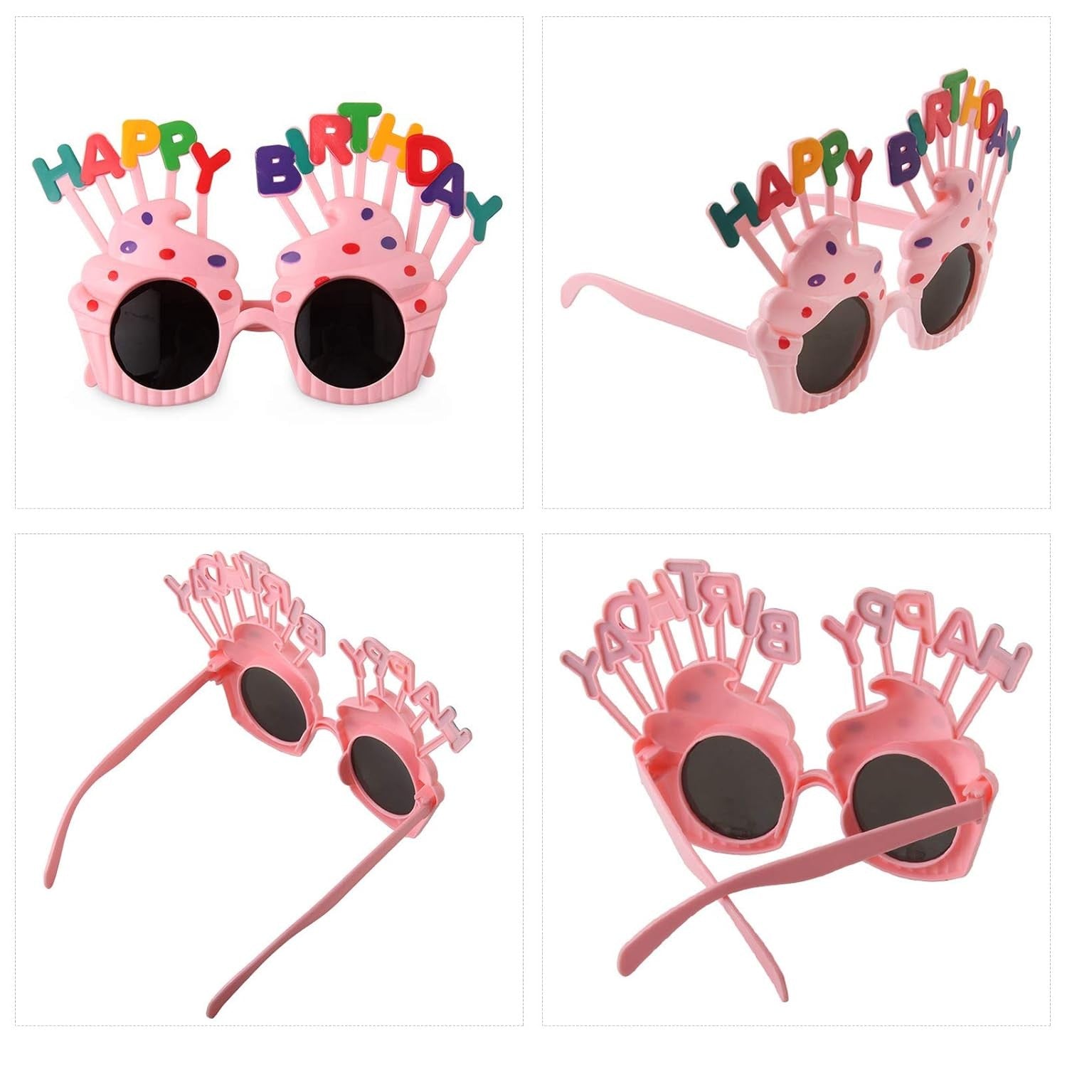 Ochelari Happy Birthday, Tematica Aniversare, Protectie Soare, din Plastic, Model Prajiturele, 18.5x11.5 cm, Roz