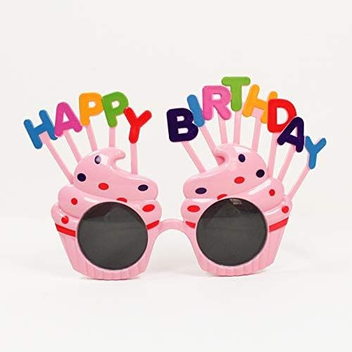 Ochelari Happy Birthday, Tematica Aniversare, Protectie Soare, din Plastic, Model Prajiturele, 18.5x11.5 cm, Roz