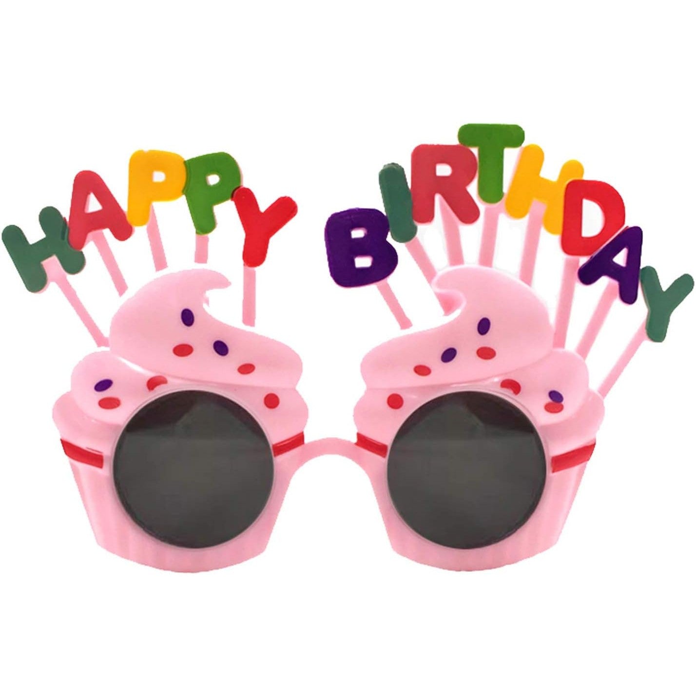 Ochelari Happy Birthday, Tematica Aniversare, Protectie Soare, din Plastic, Model Prajiturele, 18.5x11.5 cm, Roz