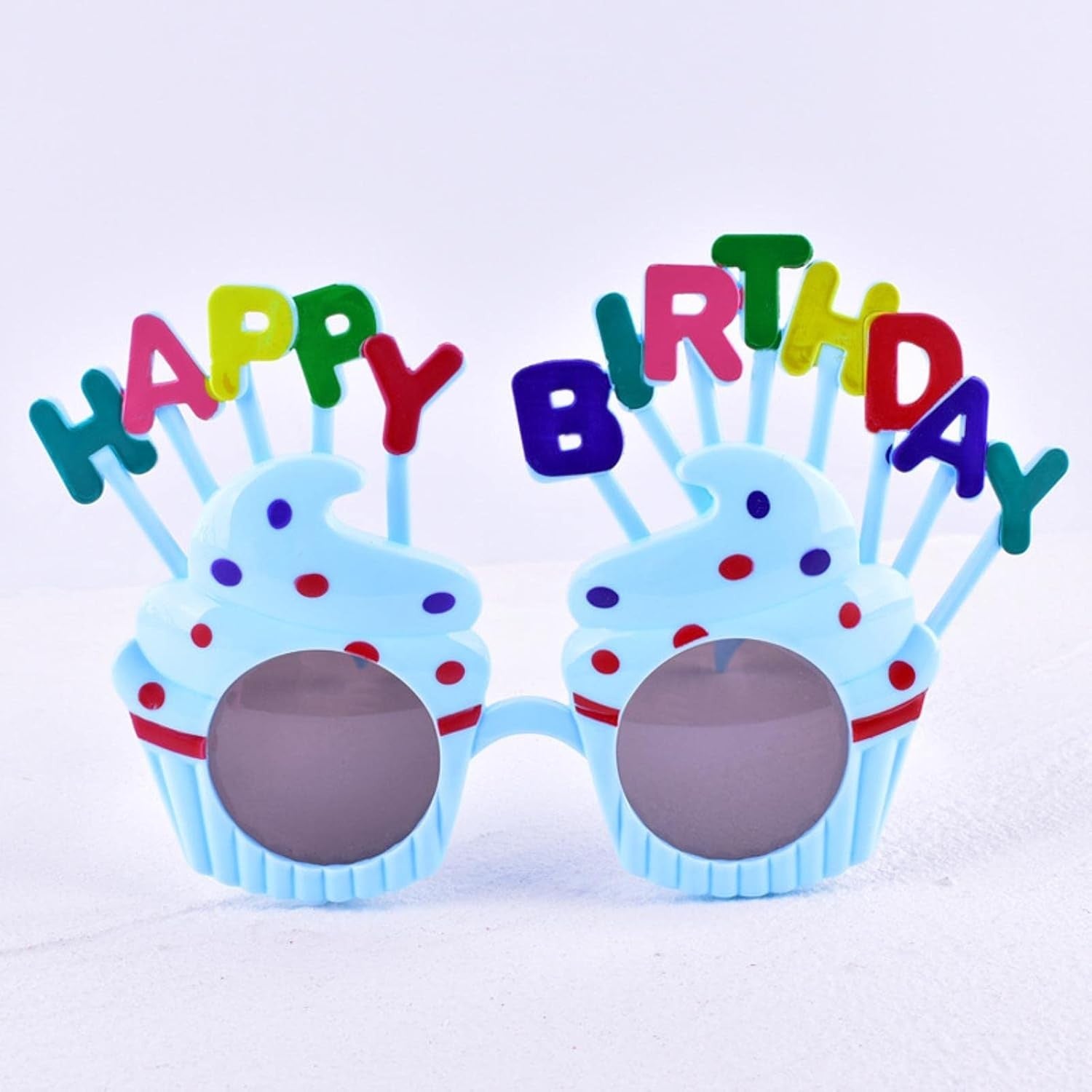 Ochelari Happy Birthday, Tematica Aniversare, Protectie Soare, din Plastic, Model Prajiturele, 18.5x11.5 cm, Albastru