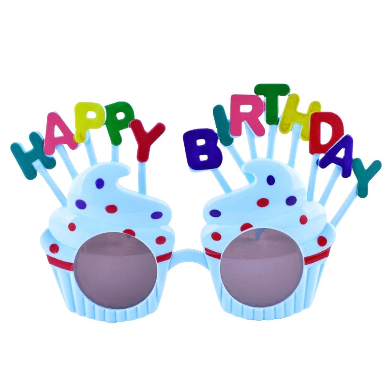 Ochelari Happy Birthday, Tematica Aniversare, Protectie Soare, din Plastic, Model Prajiturele, 18.5x11.5 cm, Albastru