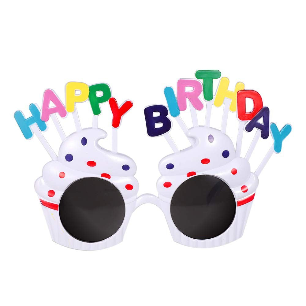 Ochelari Happy Birthday, Tematica Aniversare, Protectie Soare, din Plastic, Model Prajiturele, 18.5x11.5 cm, Alb