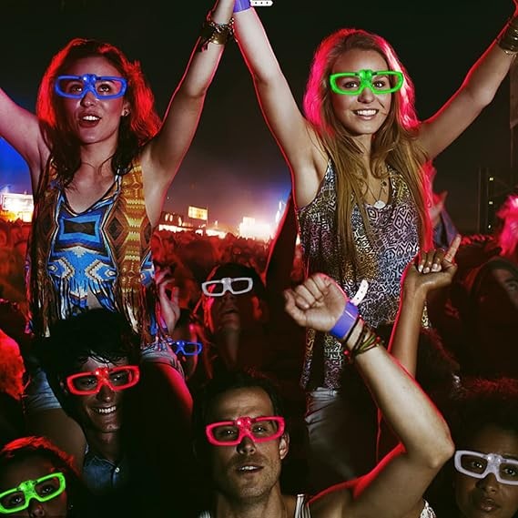 Ochelari de Petrecere cu LED, Model Neon, din Plastic, 3 Moduri de Iluminat, Marime Universala, Multicolor
