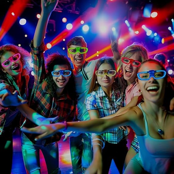 Ochelari de Petrecere cu LED, Model Neon, din Plastic, 3 Moduri de Iluminat, Marime Universala, Multicolor