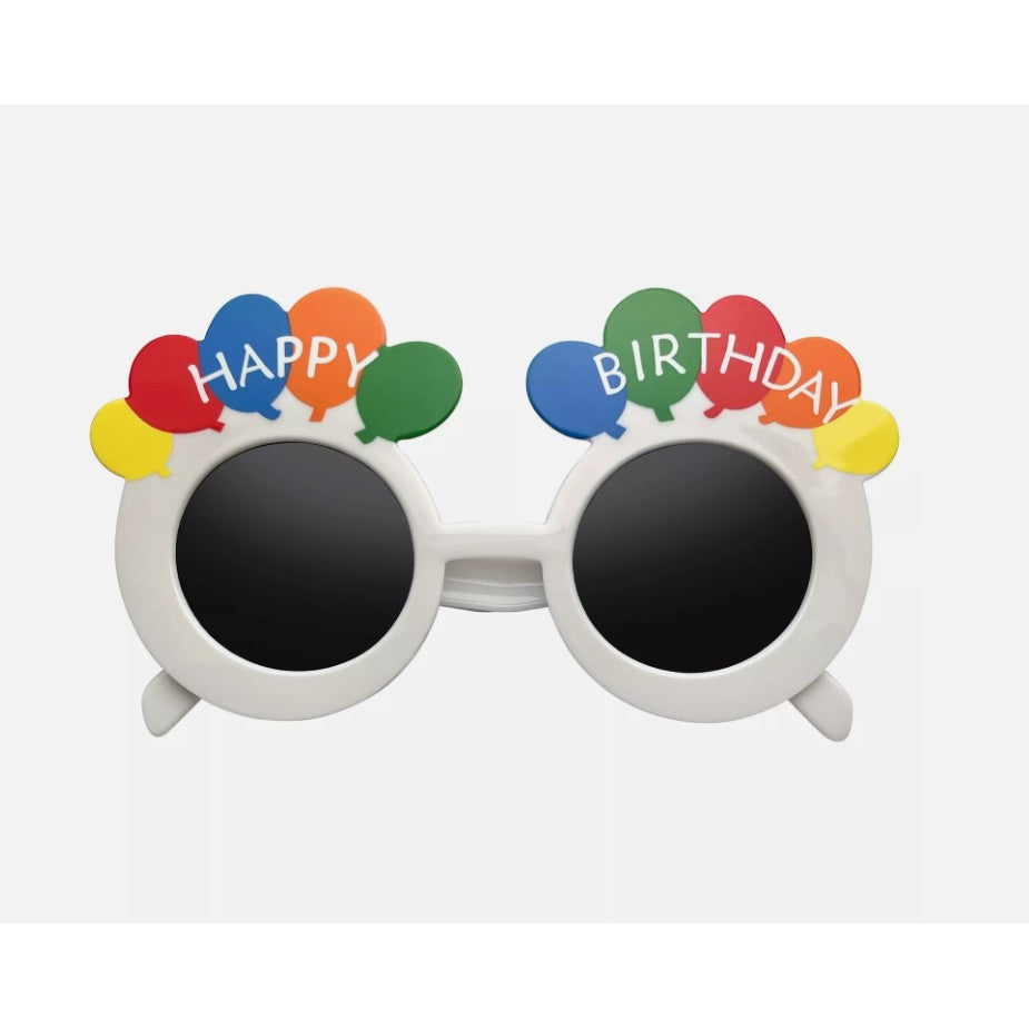 Ochelari Rotunzi Happy Birthday, Tematica Aniversare, Protectie Soare, din Plastic, 18.5x11.5 cm, Alb