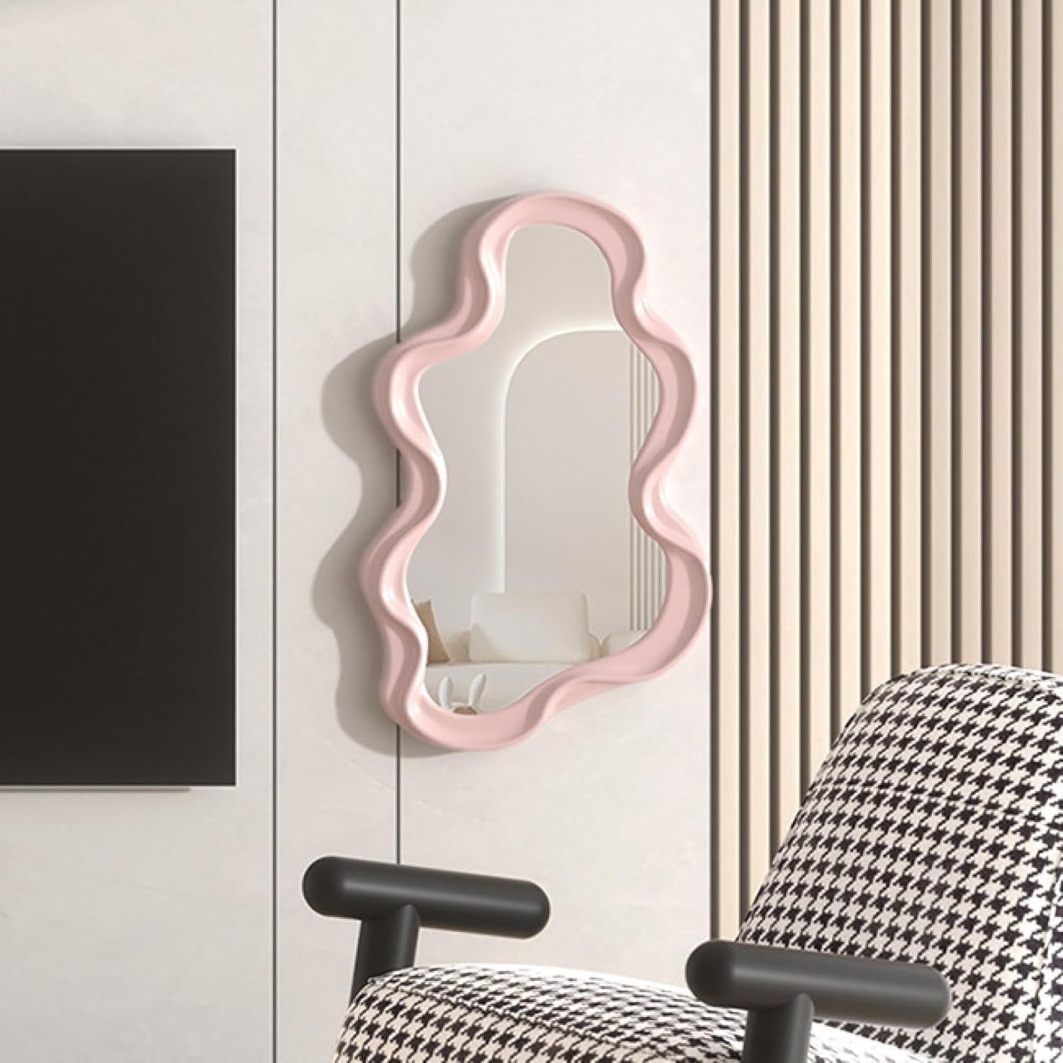 Oglinda de Perete, Flippy, Decorativa, pentru Baie, Dormitor, Sufragerie, Model Minimalist in Forma de Nor, 41x26 cm, Roz