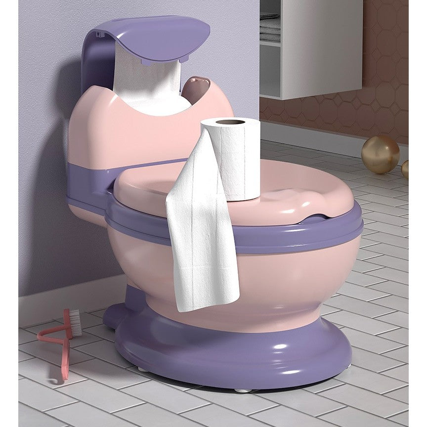 Olita Bebelusi, Flippy, pentru Copii 1 - 8 Ani, Model Toaleta Adulti, Colac Moale PVC, Compartiment Detasabil, Cutie Depozitare Hartie, 34 x 32 x 19 cm, Roz/Mov