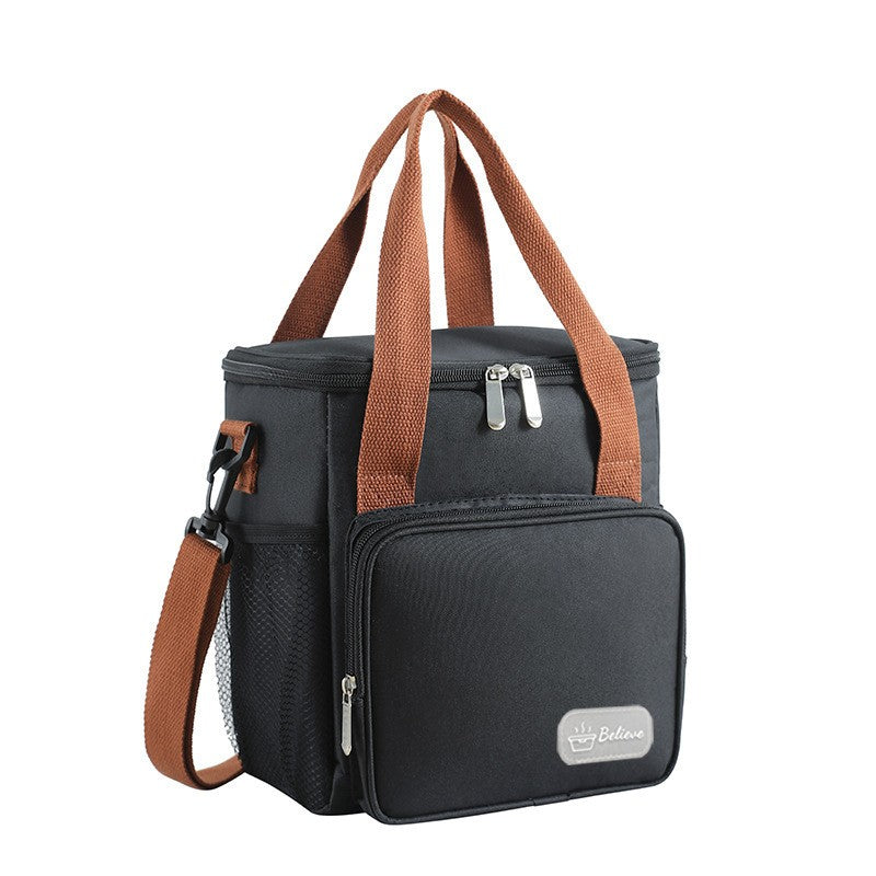 Geanta Termo-Izolanta, Multifunctionala, 1 Compartiment Principal, 1 Buzunar Lateral Exterior, Impermeabila, Manere si Bretea de Umar, 25x22x15 cm, Negru