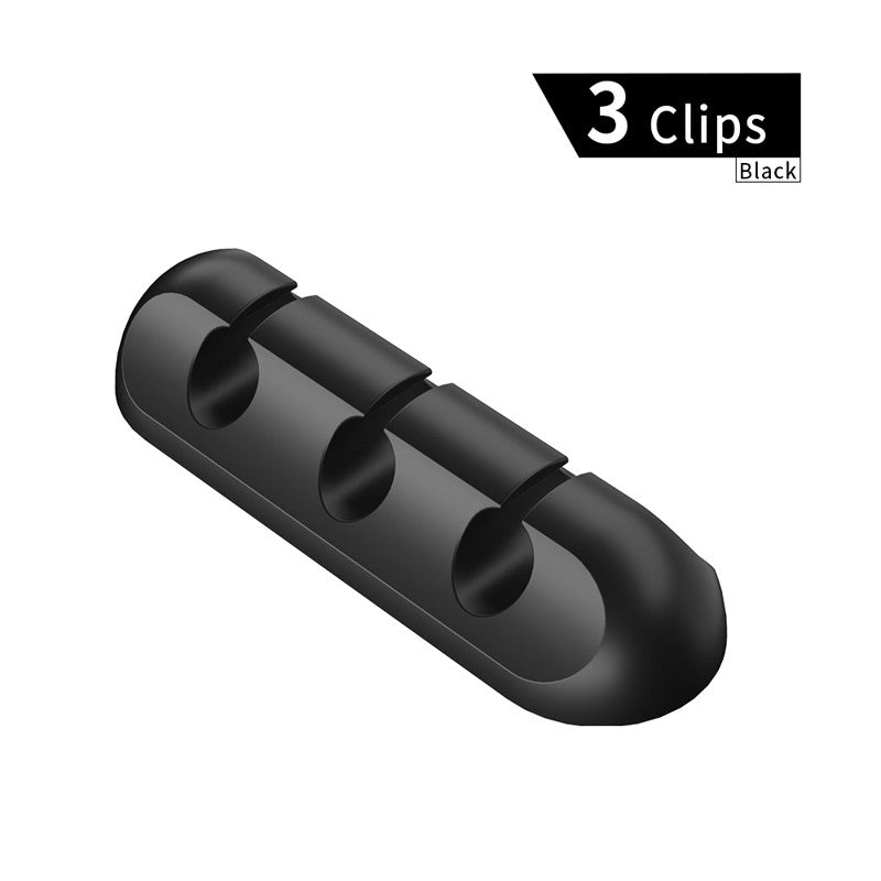 Organizator Cabluri, Cable Clips, Fixare Dublu Adeziv, Silicon, 3 Sloturi, Negru