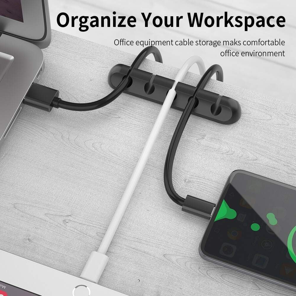 Organizator Cabluri, Cable Clips, Fixare Dublu Adeziv, Silicon, 3 Sloturi, Negru