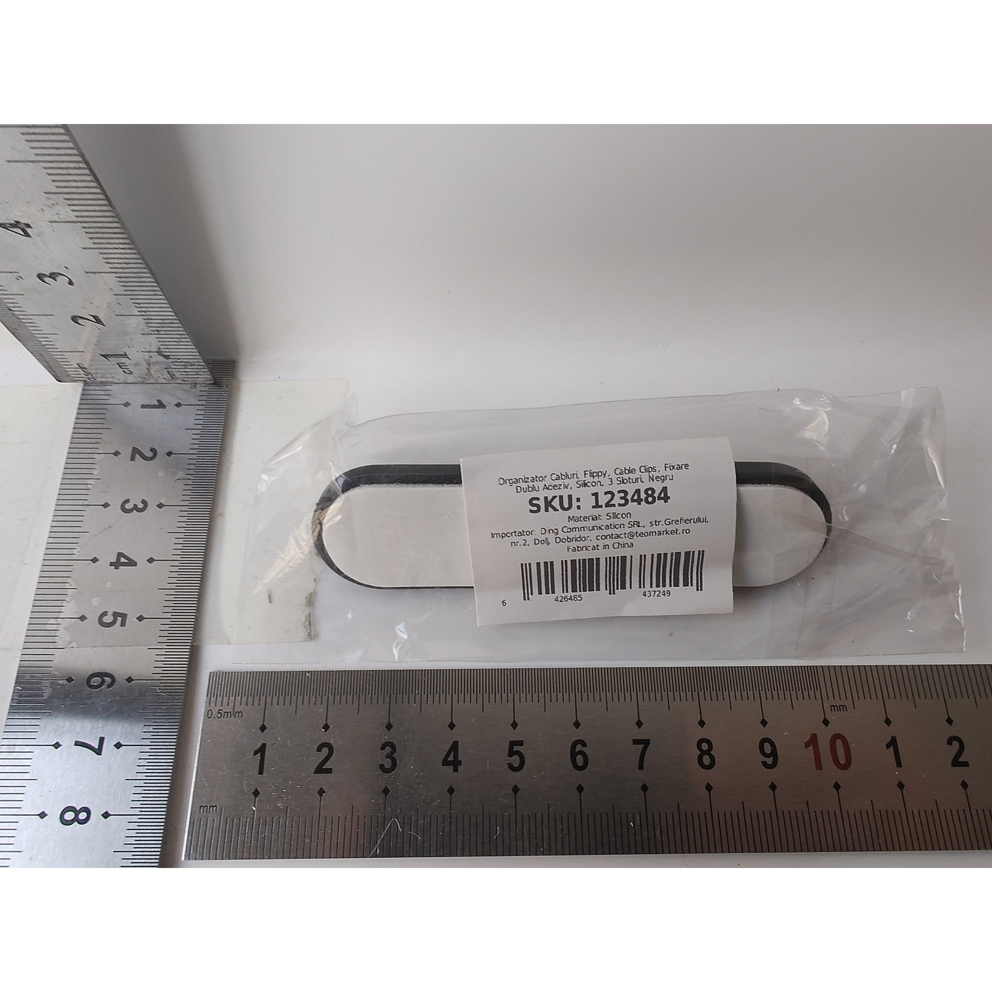 Organizator Cabluri, Cable Clips, Fixare Dublu Adeziv, Silicon, 3 Sloturi, Negru
