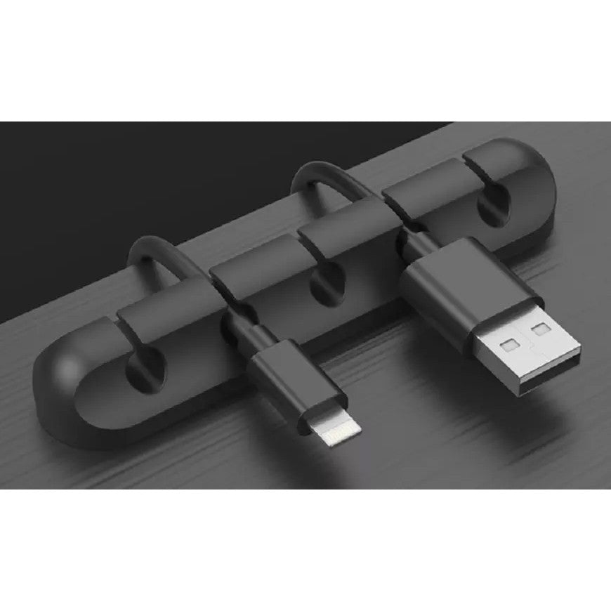 Organizator Cabluri, Cable Clips, Fixare Dublu Adeziv, Silicon, 5 Sloturi, Negru
