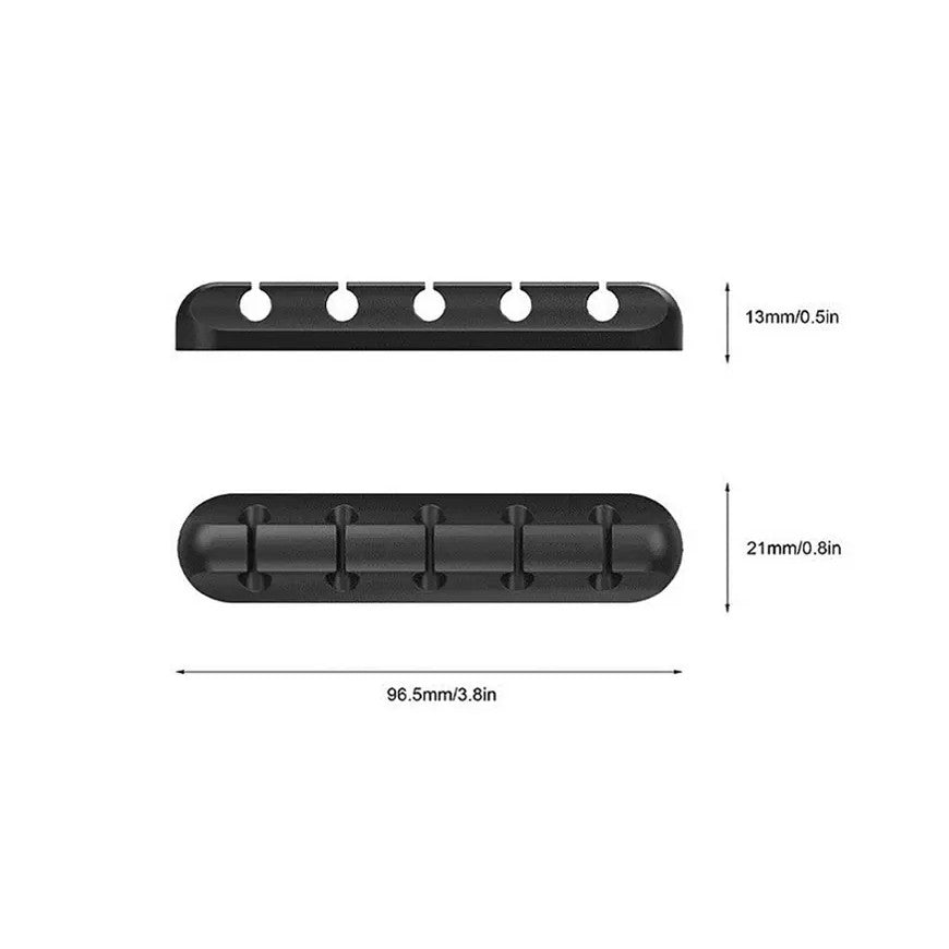 Organizator Cabluri, Cable Clips, Fixare Dublu Adeziv, Silicon, 5 Sloturi, Negru