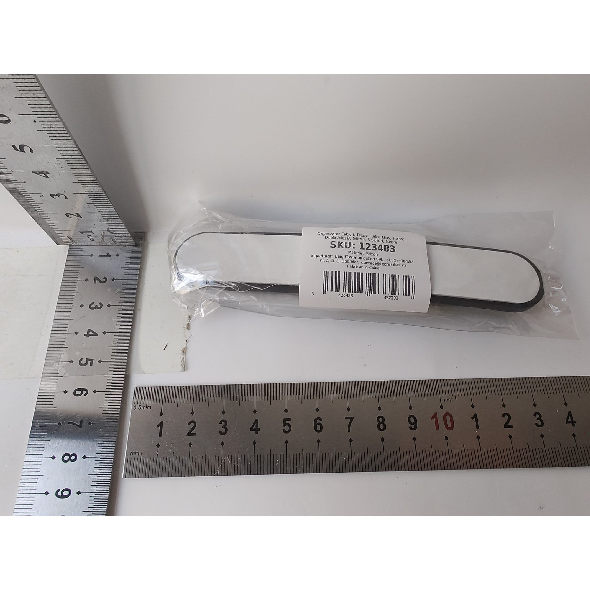 Organizator Cabluri, Cable Clips, Fixare Dublu Adeziv, Silicon, 5 Sloturi, Negru