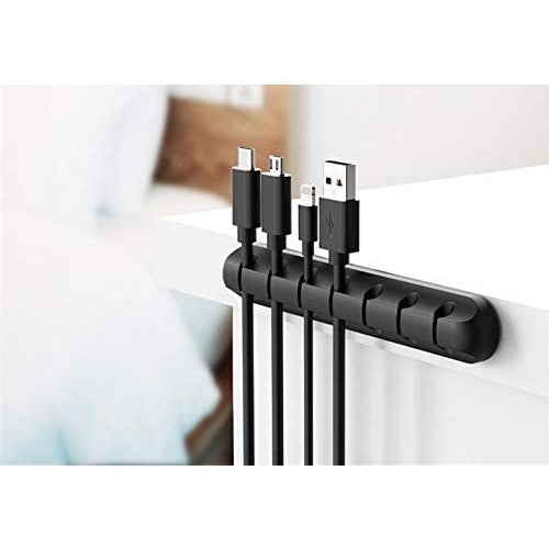 Organizator Cabluri, Cable Clips, Fixare Dublu Adeziv, Silicon, 7 Sloturi, Negru